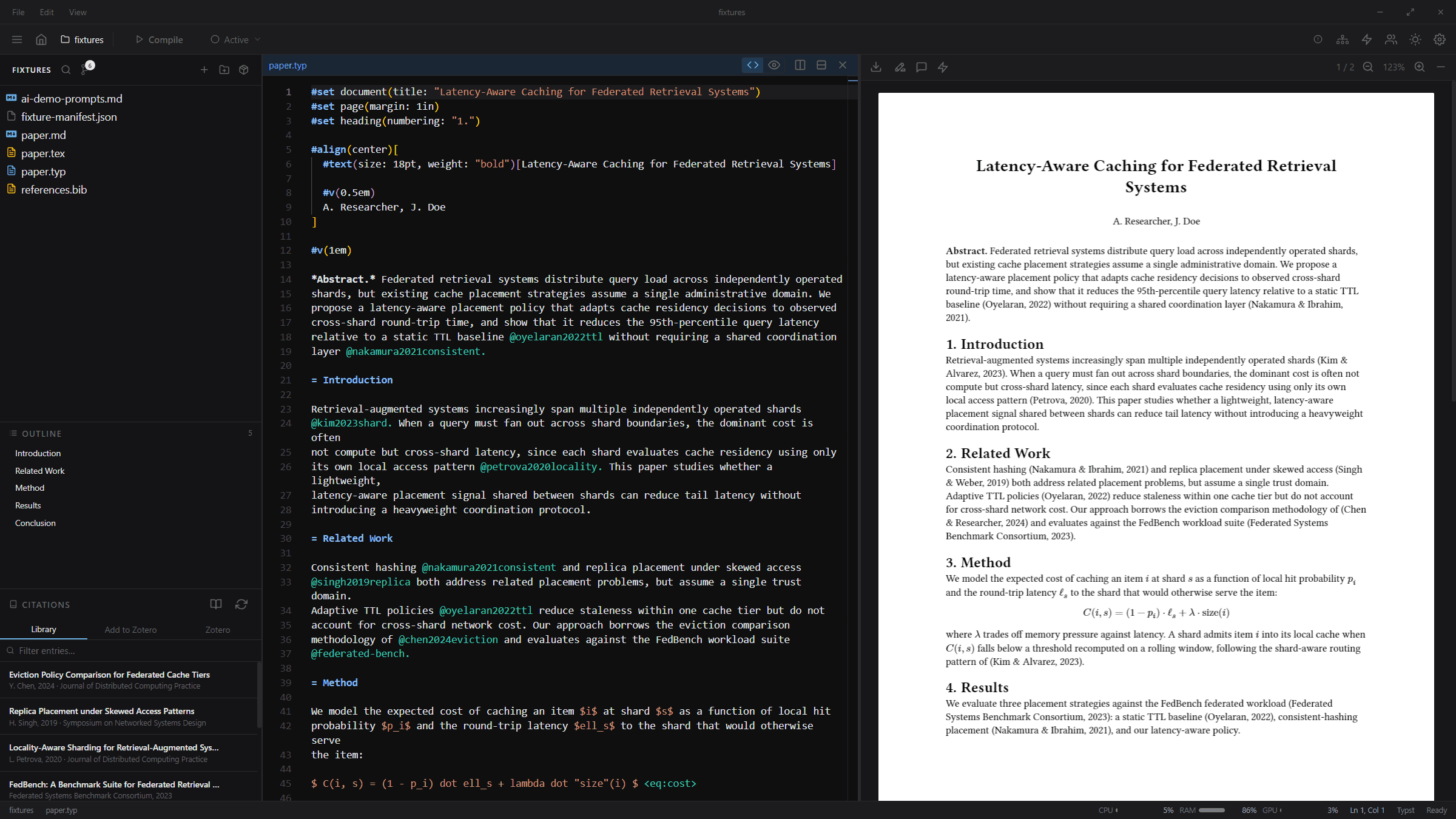 The Researium desktop app, full workspace view.